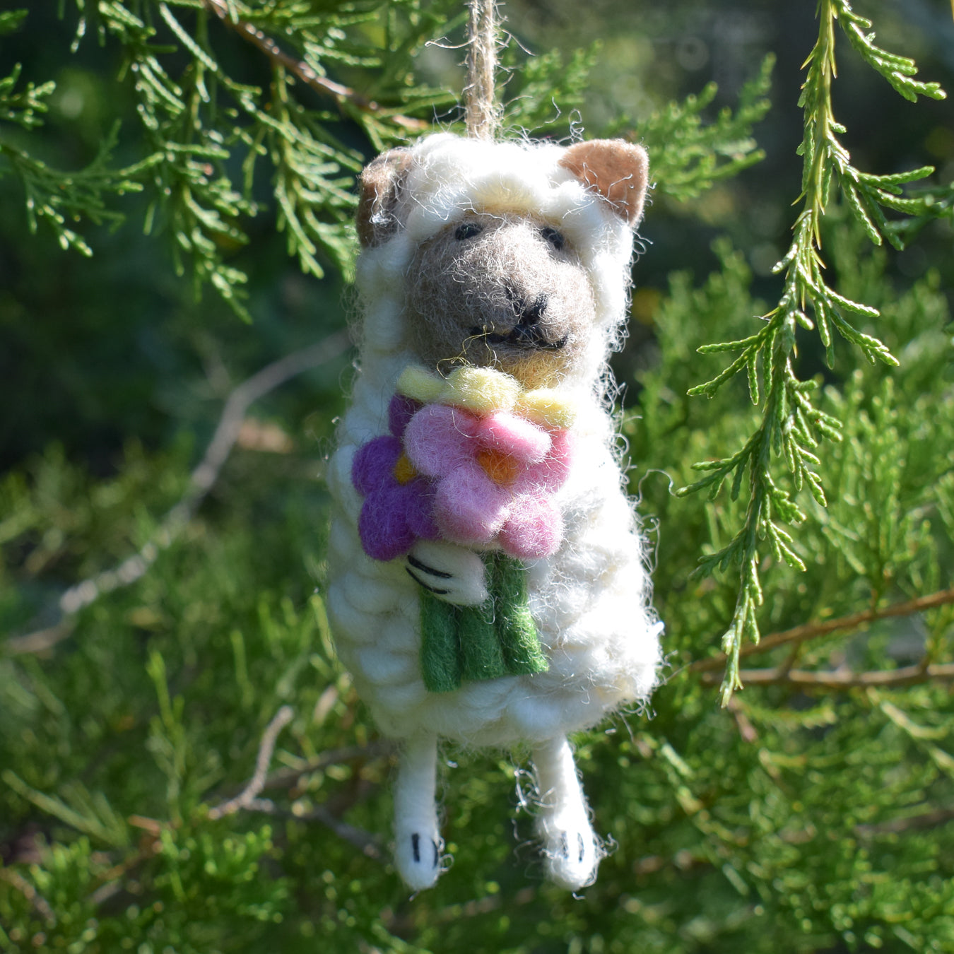 Ganapati Felt Ornament - Fluffy Sheep Holding Flowers - Miss Babs Notions