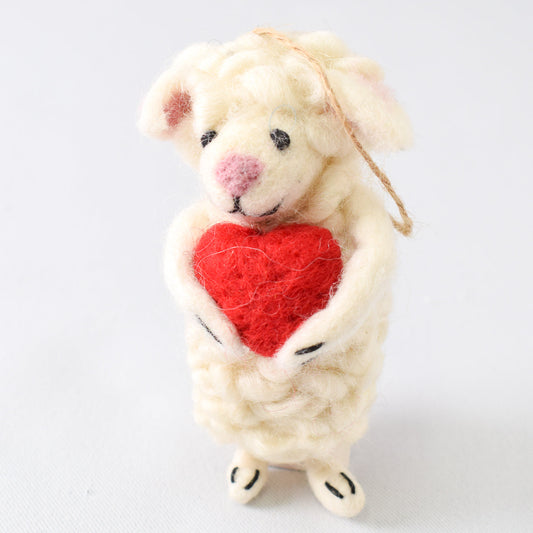 Ganapati Felt Ornament - Fluffy Sheep Holding Heart - Miss Babs Notions