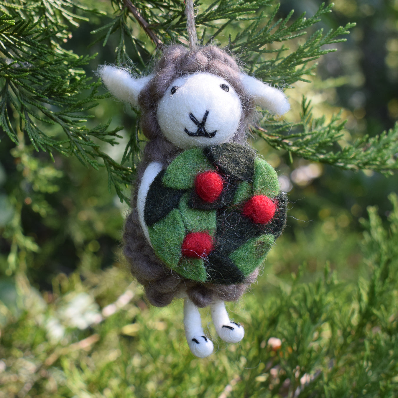 Ganapati Felt Ornament - Fluffy Sheep Holding Wreath - Miss Babs Notions