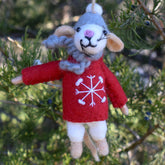 Ganapati Felt Ornament - Mouse in Sweater - Red - Miss Babs Notions