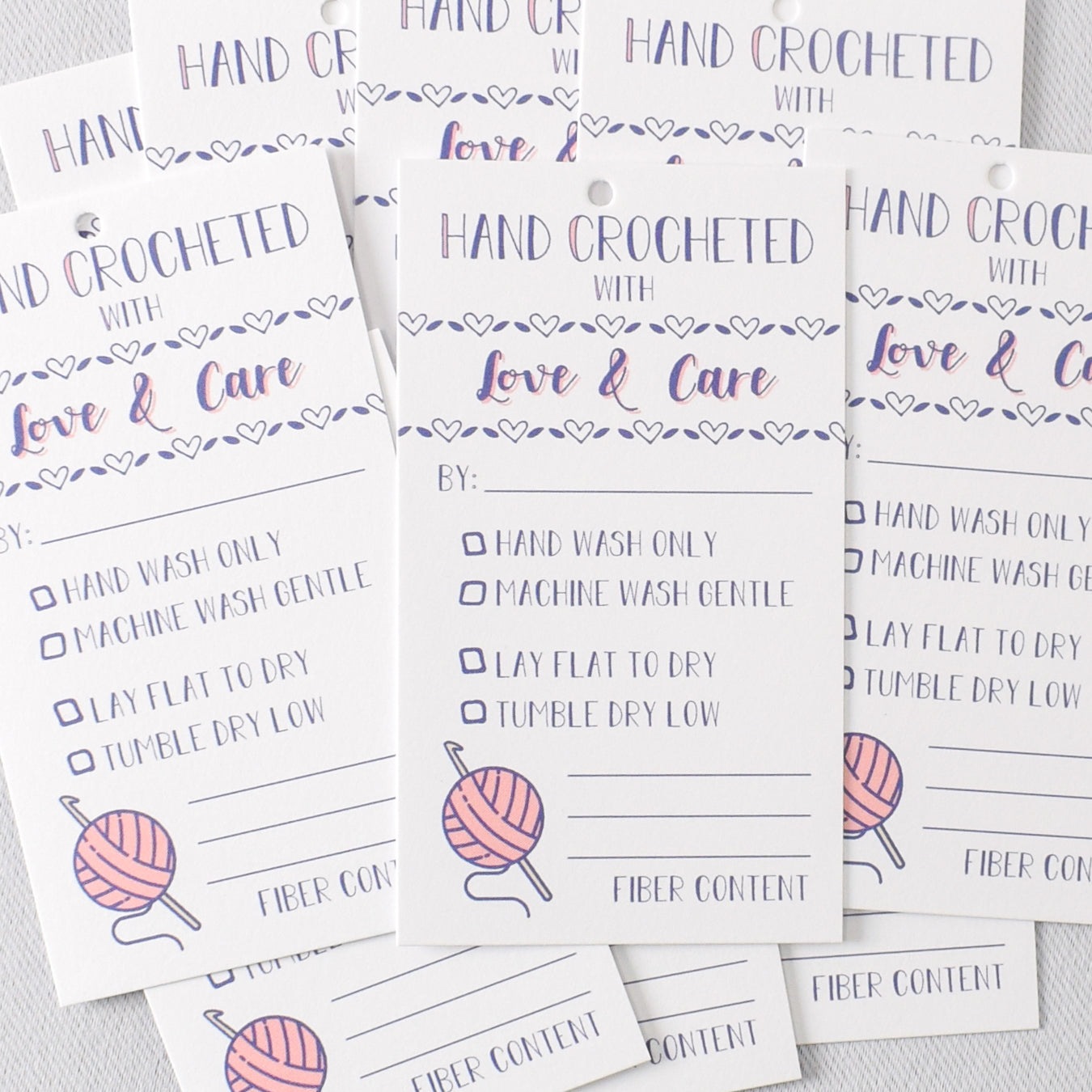 Hand Crochet with Care Instruction Tags - Pink (Set of 10) - Miss Babs Notions