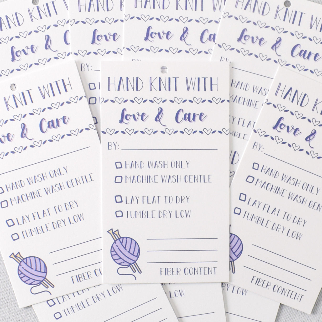Hand Knit with Care Instruction Tags - Lavender (Set of 10) - Miss Babs Notions