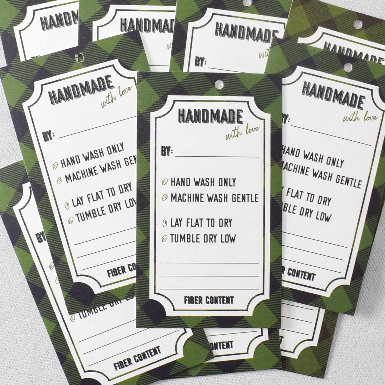 Handmade with Love Plaid Holiday Care Tags - Green (Set of 10) - Miss Babs Notions