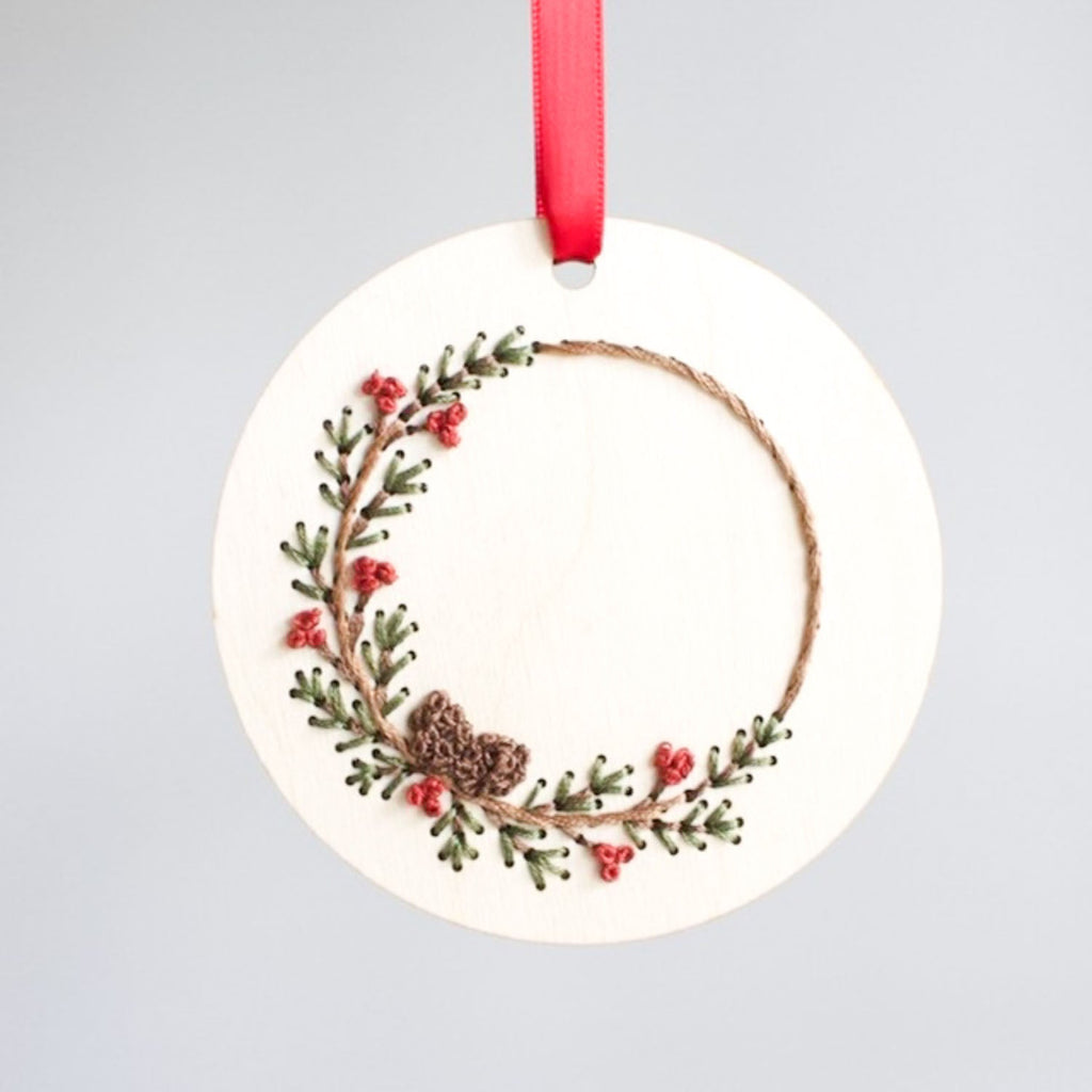 HNB House Pinecone Wreath Ornament Embroidery DIY Kit - Miss Babs Notions
