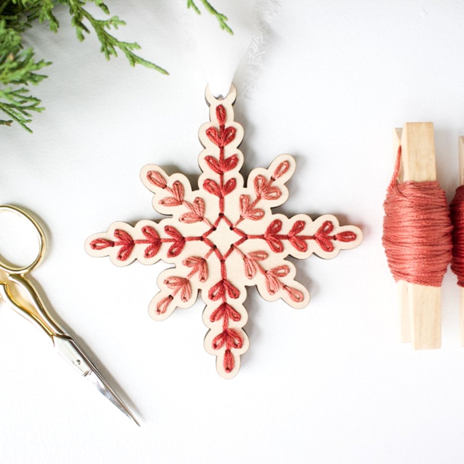 HNB House Vintage Snowflake Ornament Embroidery DIY Kit - Miss Babs Notions