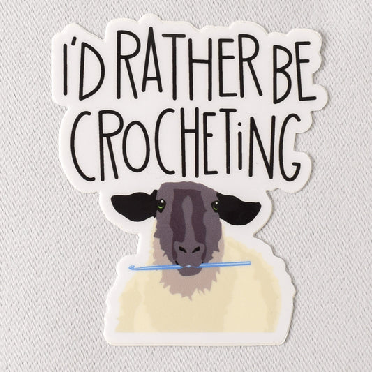 I'd Rather Be Crocheting Sheep Vinyl Sticker - Miss Babs Notions