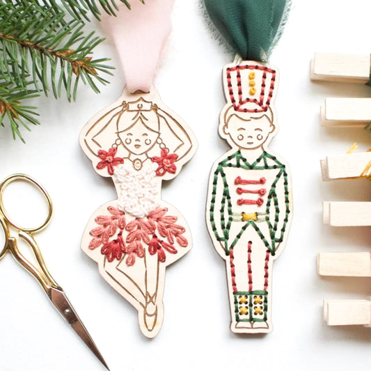 Nutcracker Ballerina and Soldier Ornament Embroidery Diy Kit - Miss Babs Notions