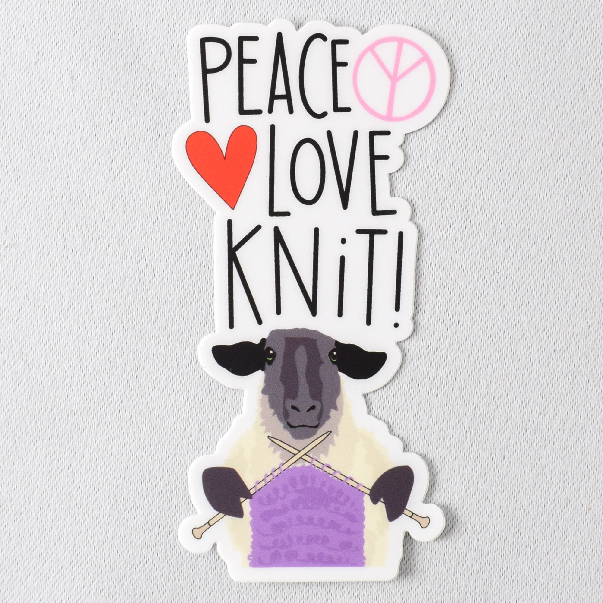 Peace Love Knit Knitting Sheep Vinyl Sticker - Miss Babs Notions