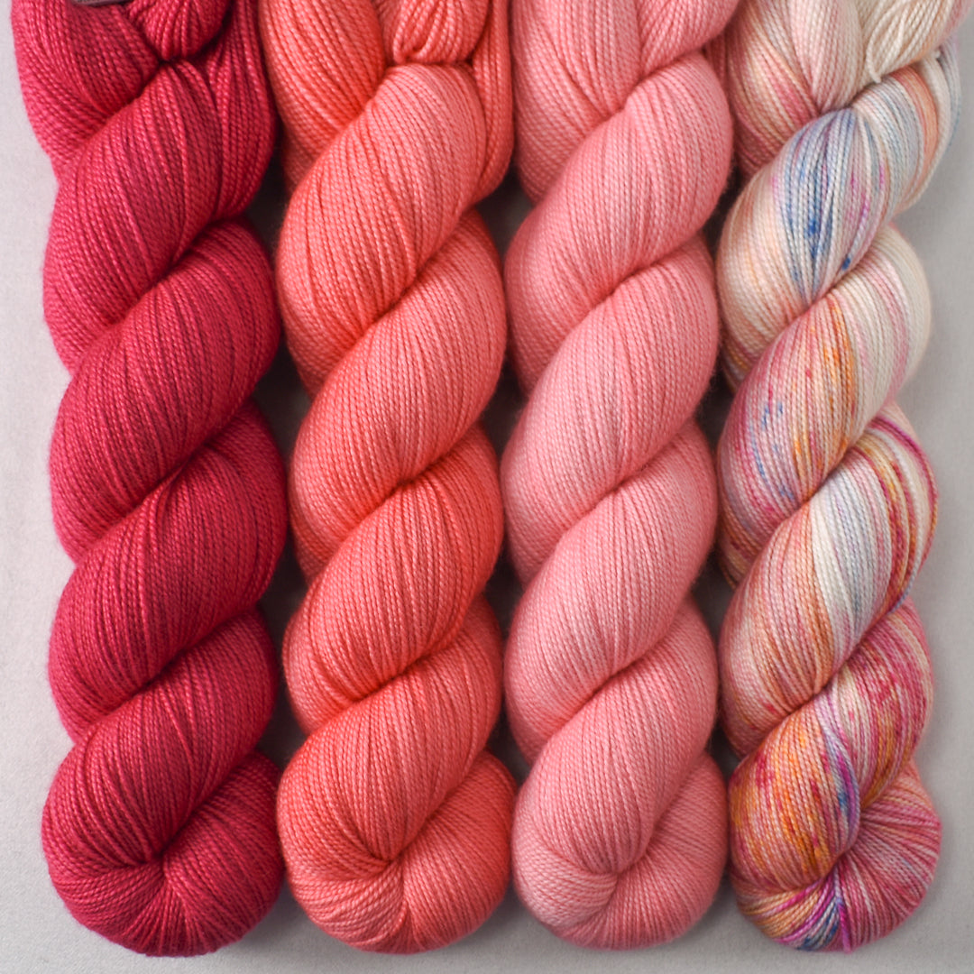 Scarlet Pimpernel, Salmon Hibiscus, Rhodochrosite, and Hitchhiker's Birthday - Miss Babs Avon Quartet