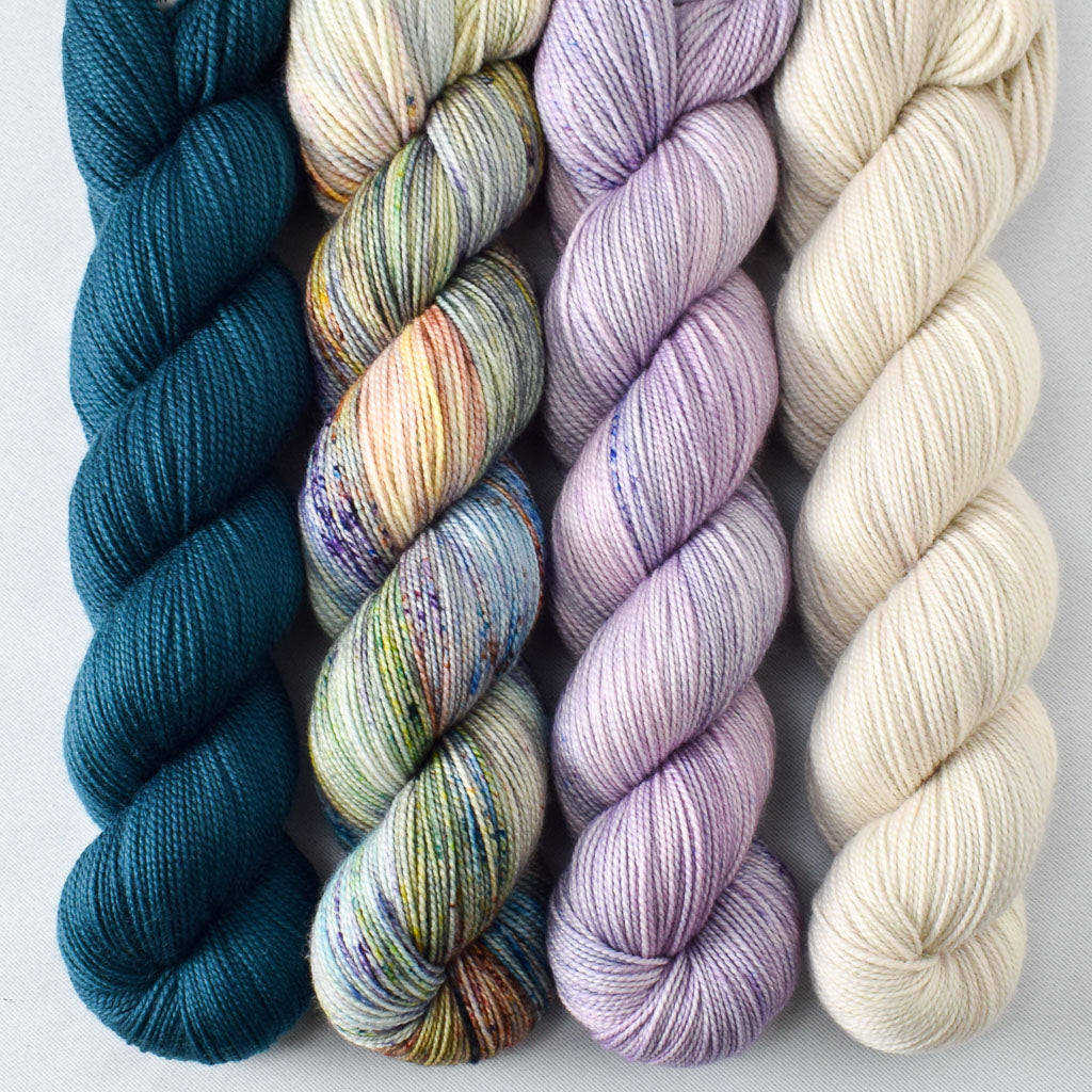 Sea Teal, Reedy River, Flattop Mountain, and White Peppecorn - Miss Babs Yummy 2-Ply Quartet