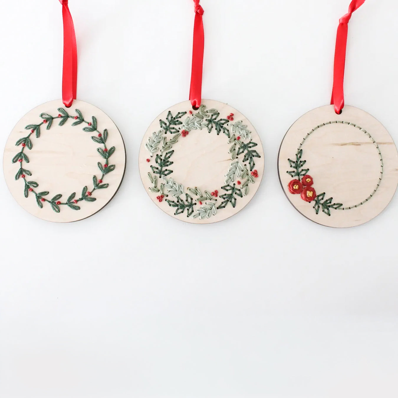 Set of 3 Christmas Wreath Ornament Diy Embroidery Kit - Miss Babs Notions