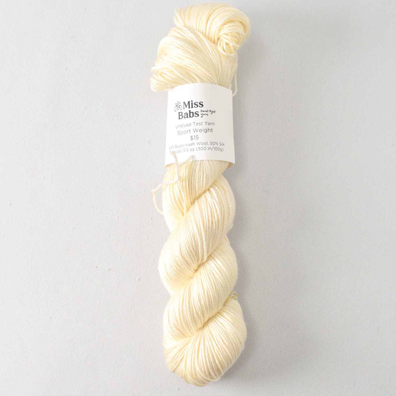 Sport Weight, 50% Superwash wool, 50% Silk. 328 Yd/3.5 oz (300m/100g) - Miss Babs Undyed Test Yarn