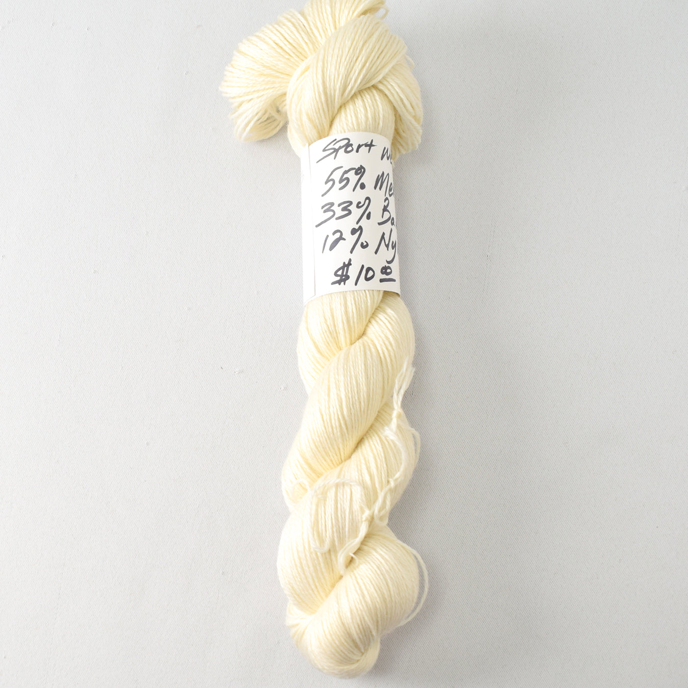 Sport Weight, 55% merino, 33% bamboo, 12% nylon. Unknown yardage. 4.3 oz. - Miss Babs Undyed Test Yarn