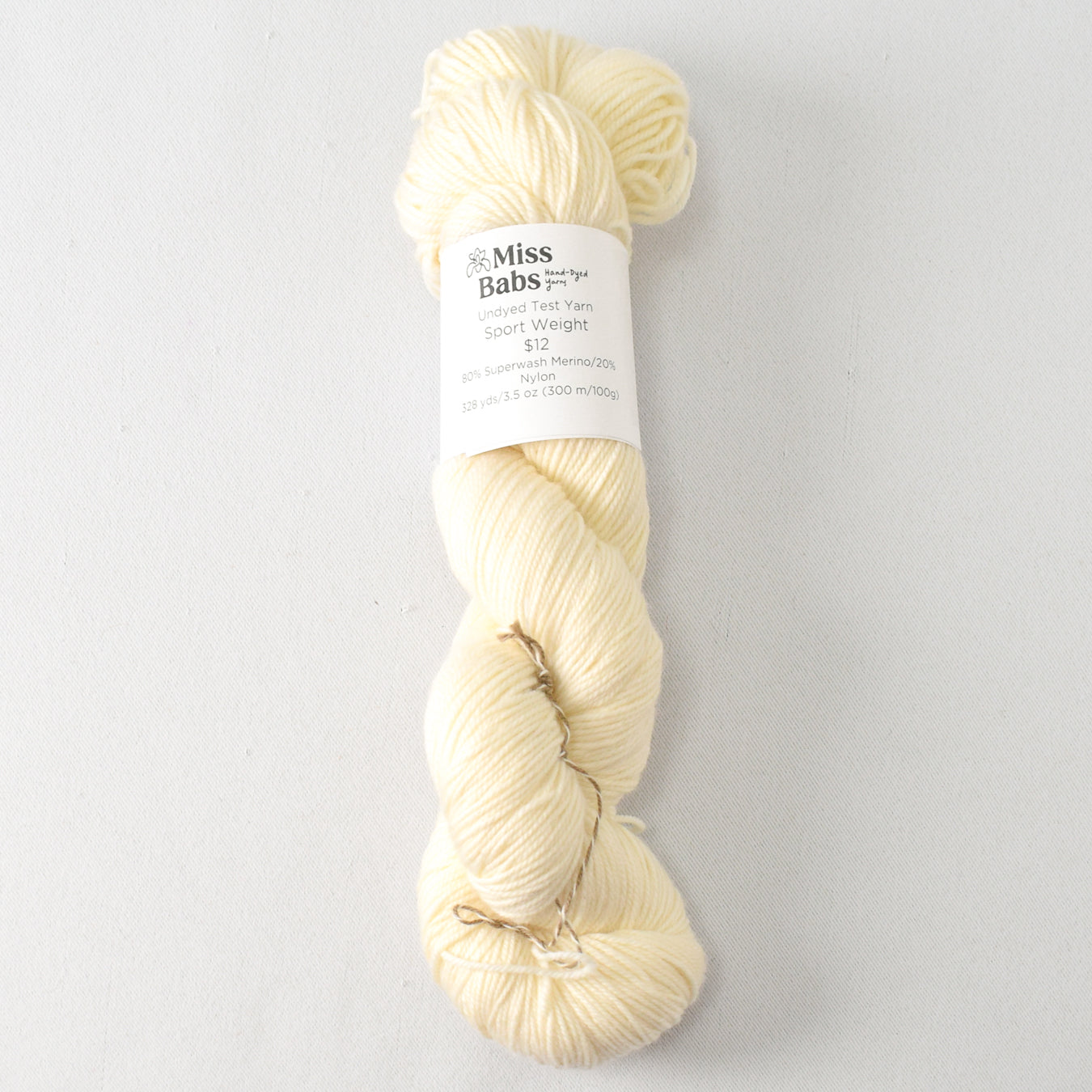 Sport Weight, 80% Superwash Merino, 20% Nylon. 328 Yd/3.5 oz (300m/100g). - Miss Babs Undyed Test Yarn