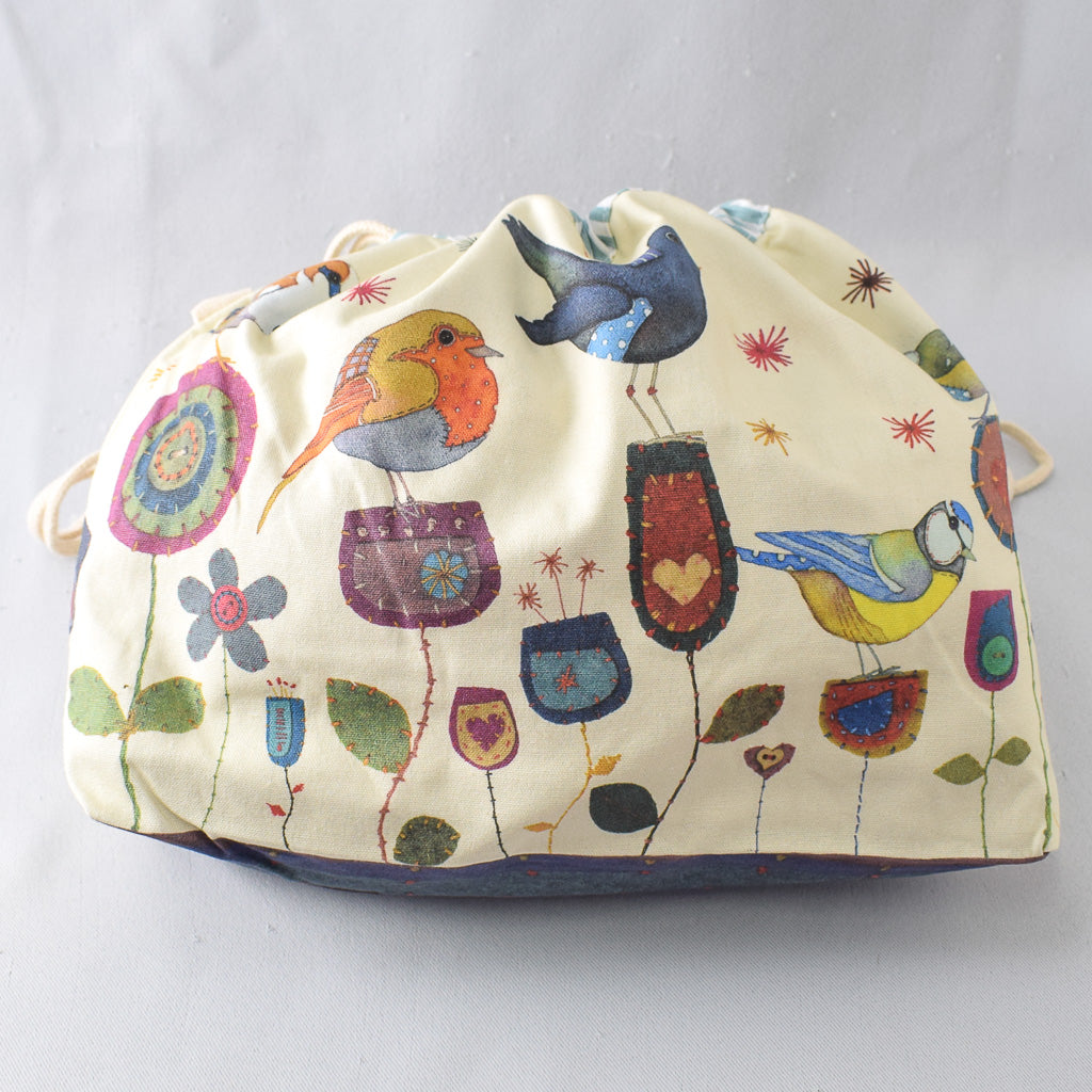 Stitched Birdies Drawstring Bag - Miss Babs notions