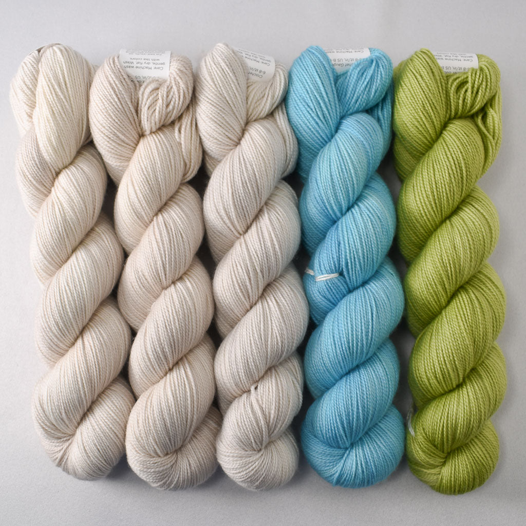 White Peppercorn (3), Reflection, and Duckfoot - Miss Babs Yummy 2-Ply Drops of Jupiter Set
