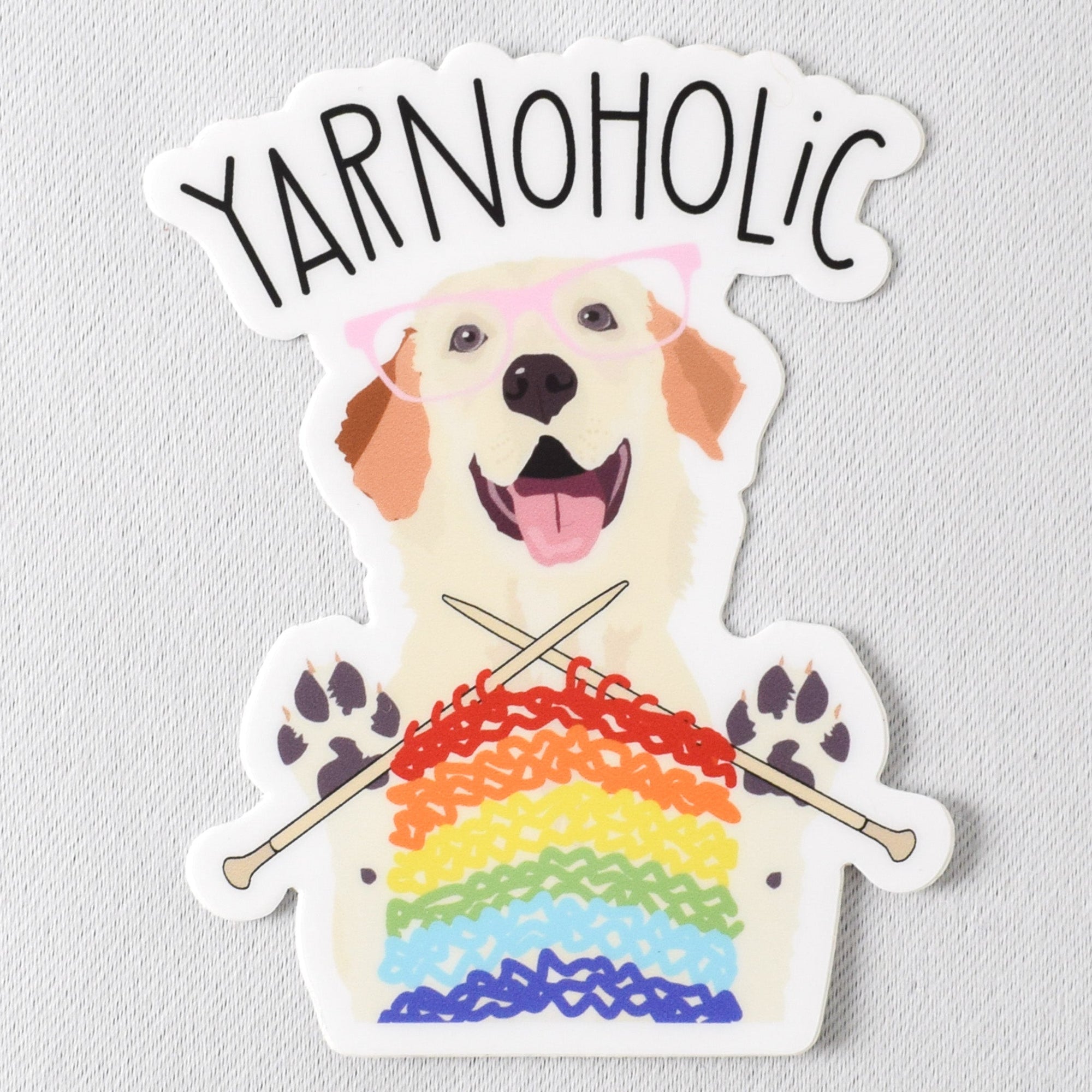 Yarnoholic Dog Knitting Rainbow Vinyl Sticker - Miss Babs Notions