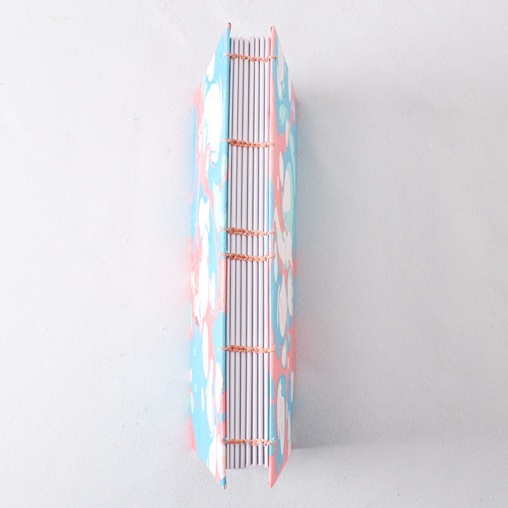Large Handmade Journal with Coral, Aqua, and Turquoise Marbled Cover