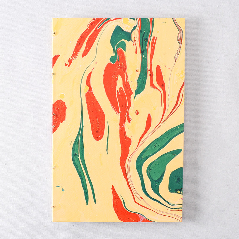 Large Handmade Journal with Yellow, Red, and Green Marbled Cover