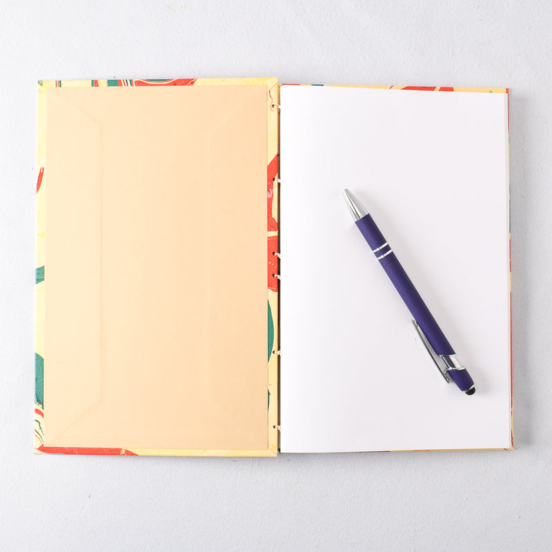 Large Handmade Journal with Yellow, Red, and Green Marbled Cover
