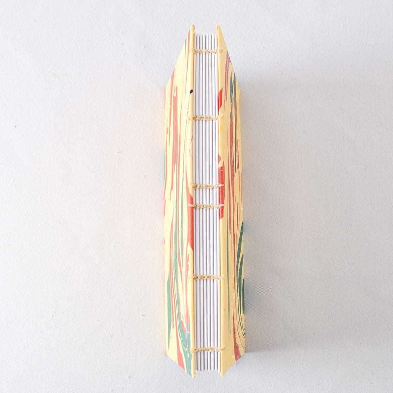 Large Handmade Journal with Yellow, Red, and Green Marbled Cover
