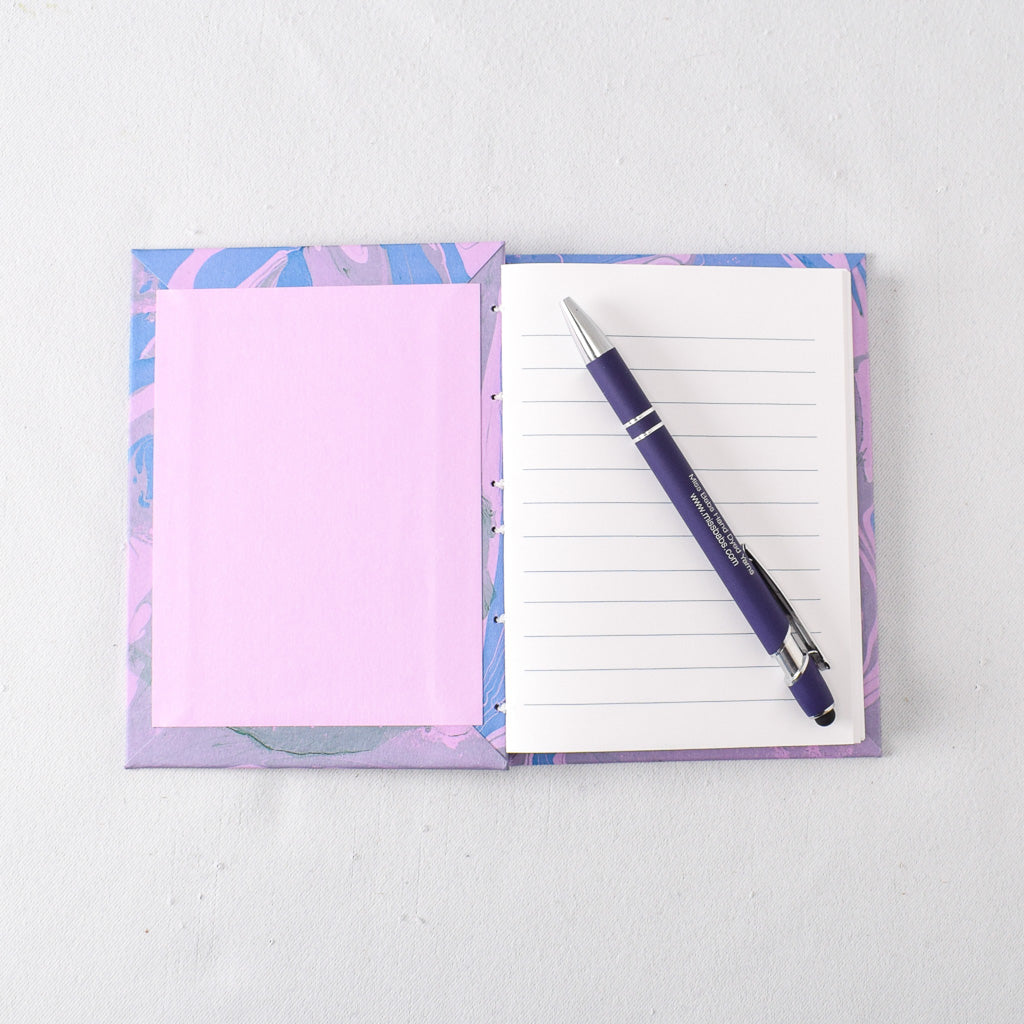 Small Handmade Journal with Pink and Blue Marbled Cover