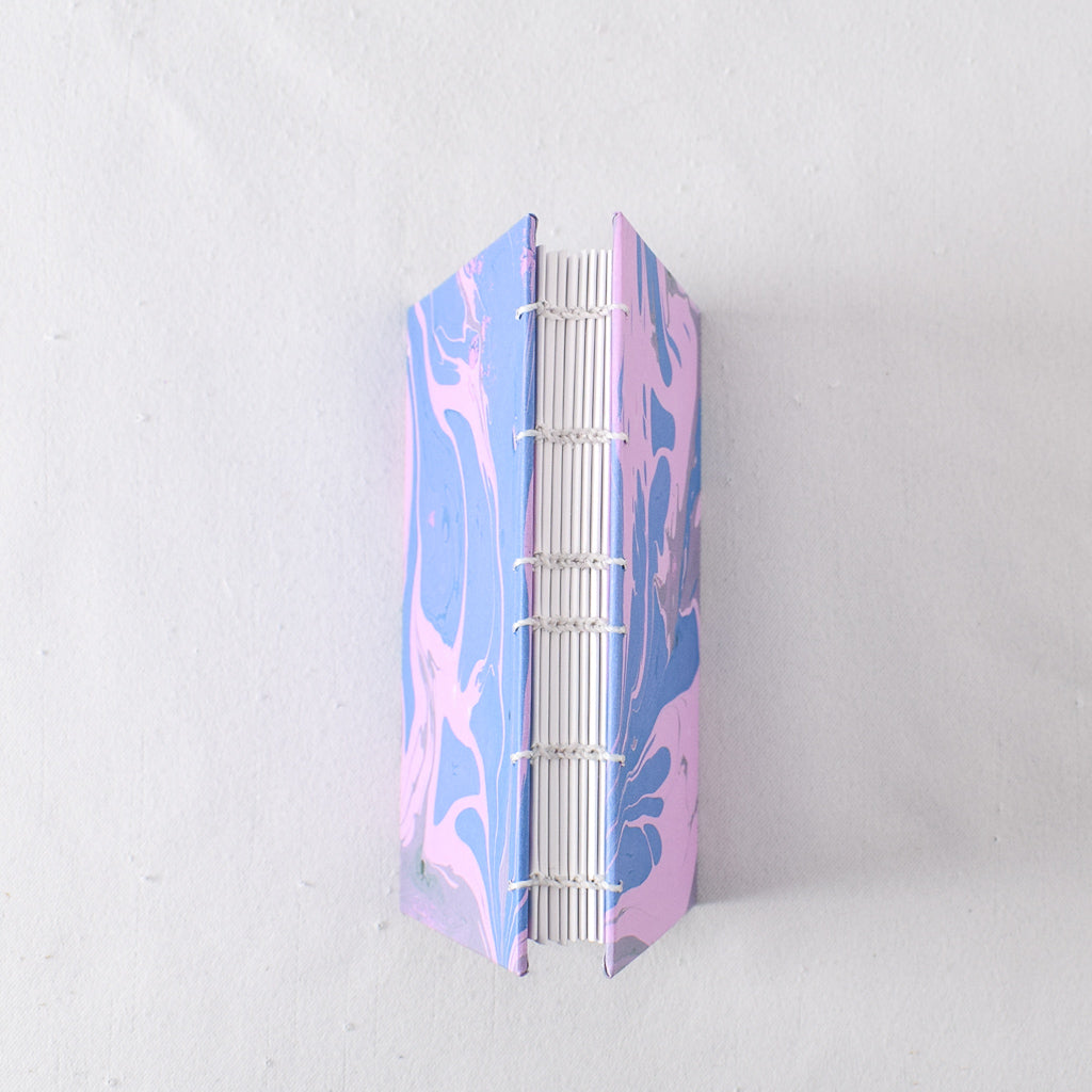 Small Handmade Journal with Pink and Blue Marbled Cover