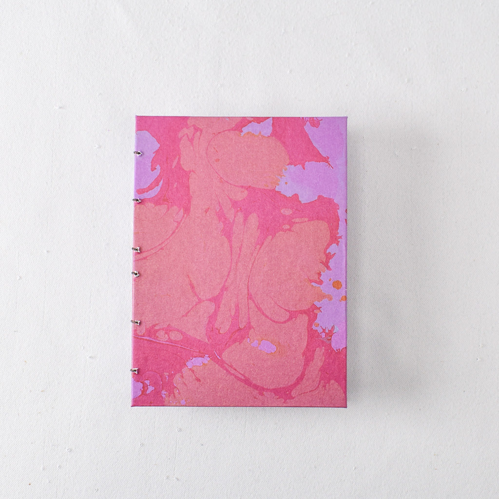 Small Handmade Journal with Magenta, Purple, and Dark Gold Marbled Cover