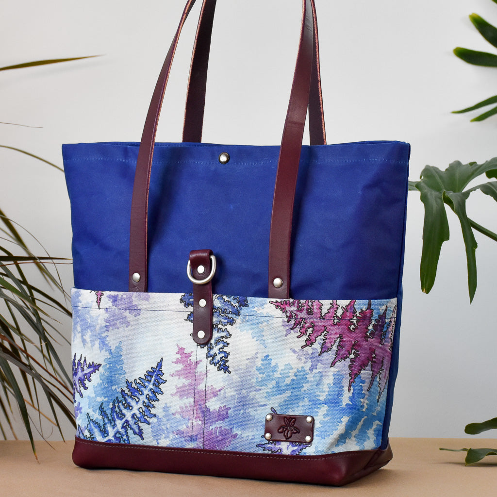 Cobalt with Winter Ferns Bag No. 3 - The Everywhere Bag