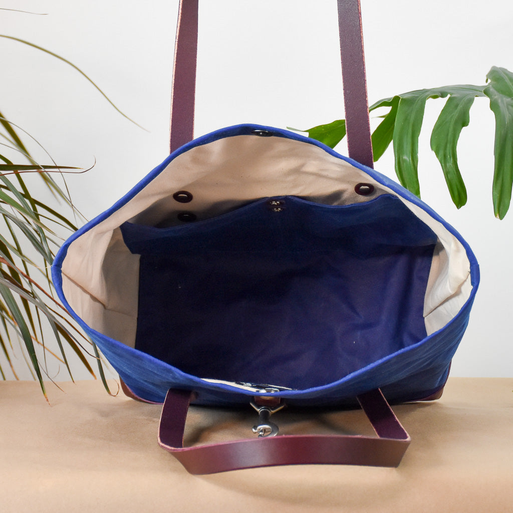 Cobalt with Winter Ferns Bag No. 3 - The Everywhere Bag
