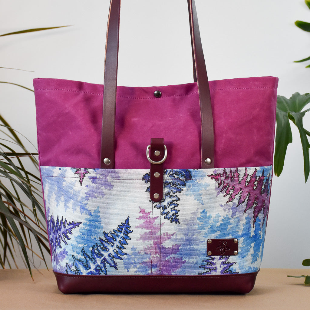 Deep Fuchsia with Winter Ferns Bag No. 3 - The Everywhere Bag