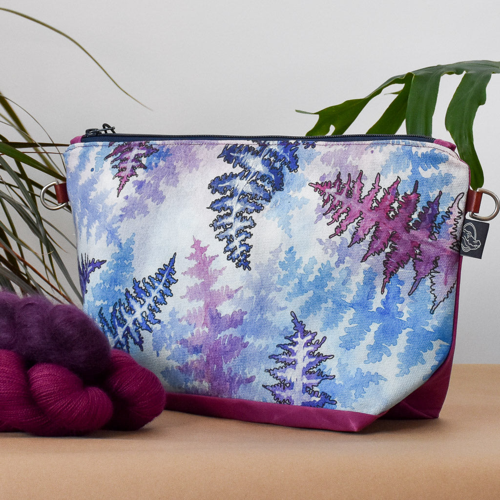 Deep Fuchsia with Winter Ferns Bag No. 5 - The Large Zip Project Bag