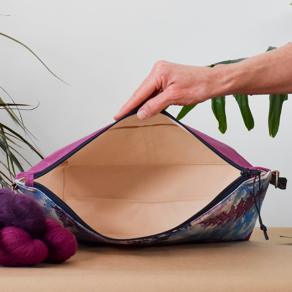 Deep Fuchsia with Winter Ferns Bag No. 5 - The Large Zip Project Bag