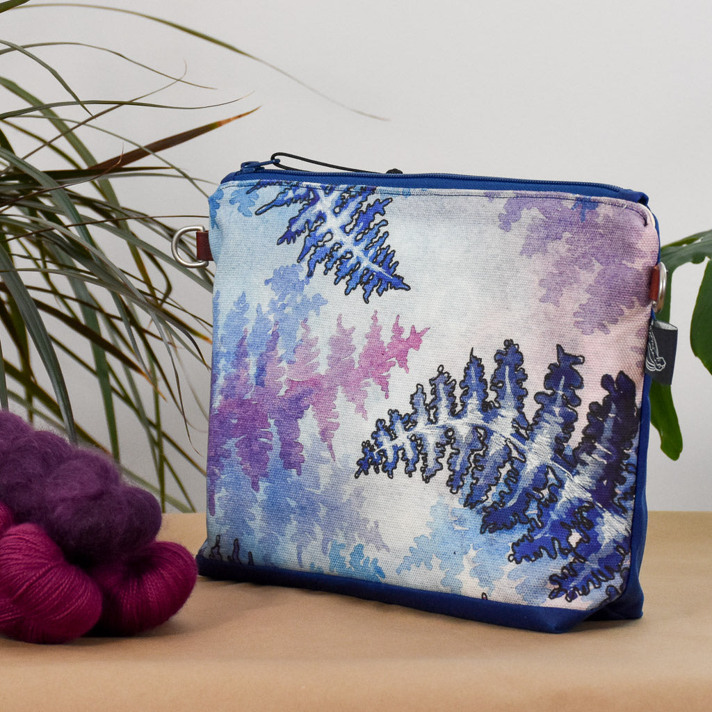 Cobalt with Winter Ferns Bag No. 6 - The Medium Zip Project Bag