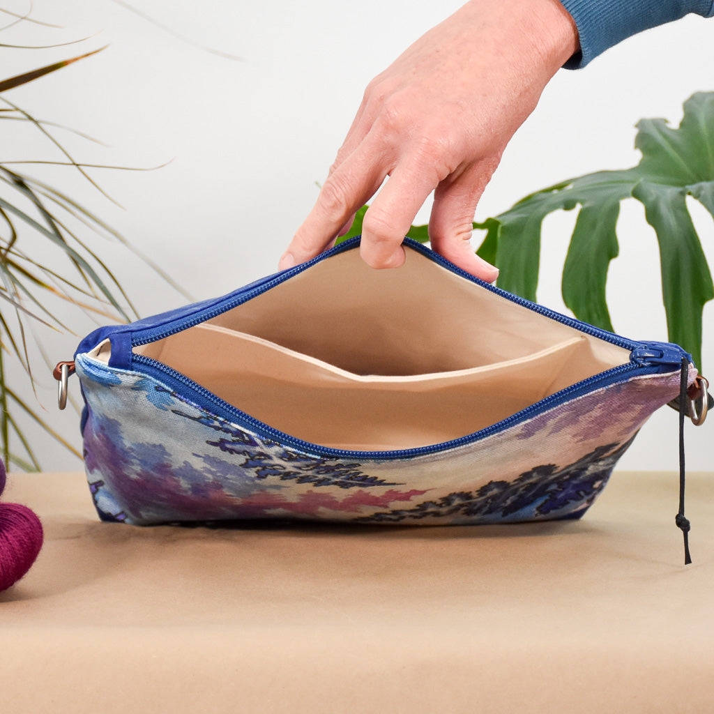 Cobalt with Winter Ferns Bag No. 6 - The Medium Zip Project Bag