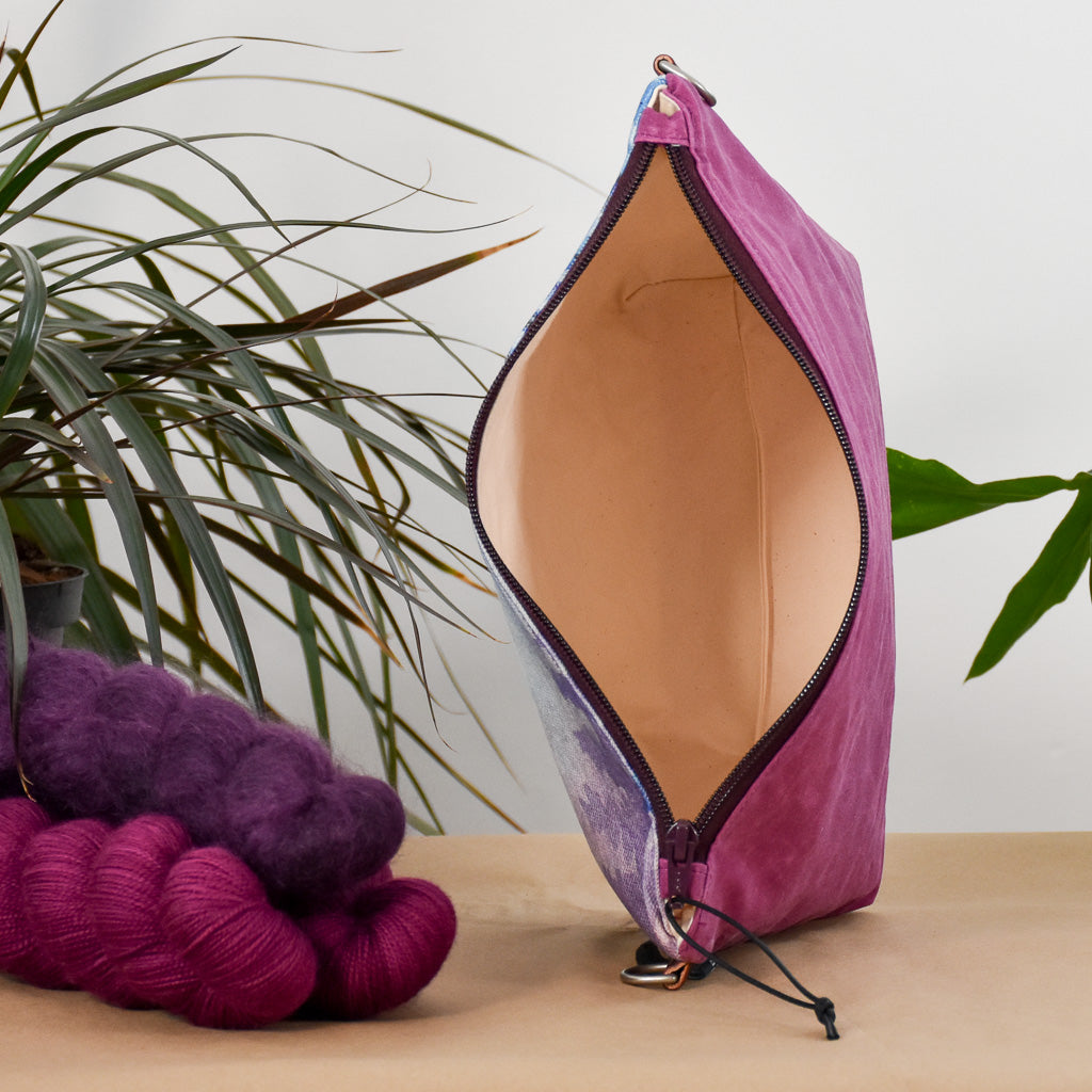 Deep Fuchsia with Winter Ferns Bag No. 6 - The Medium Zip Project Bag