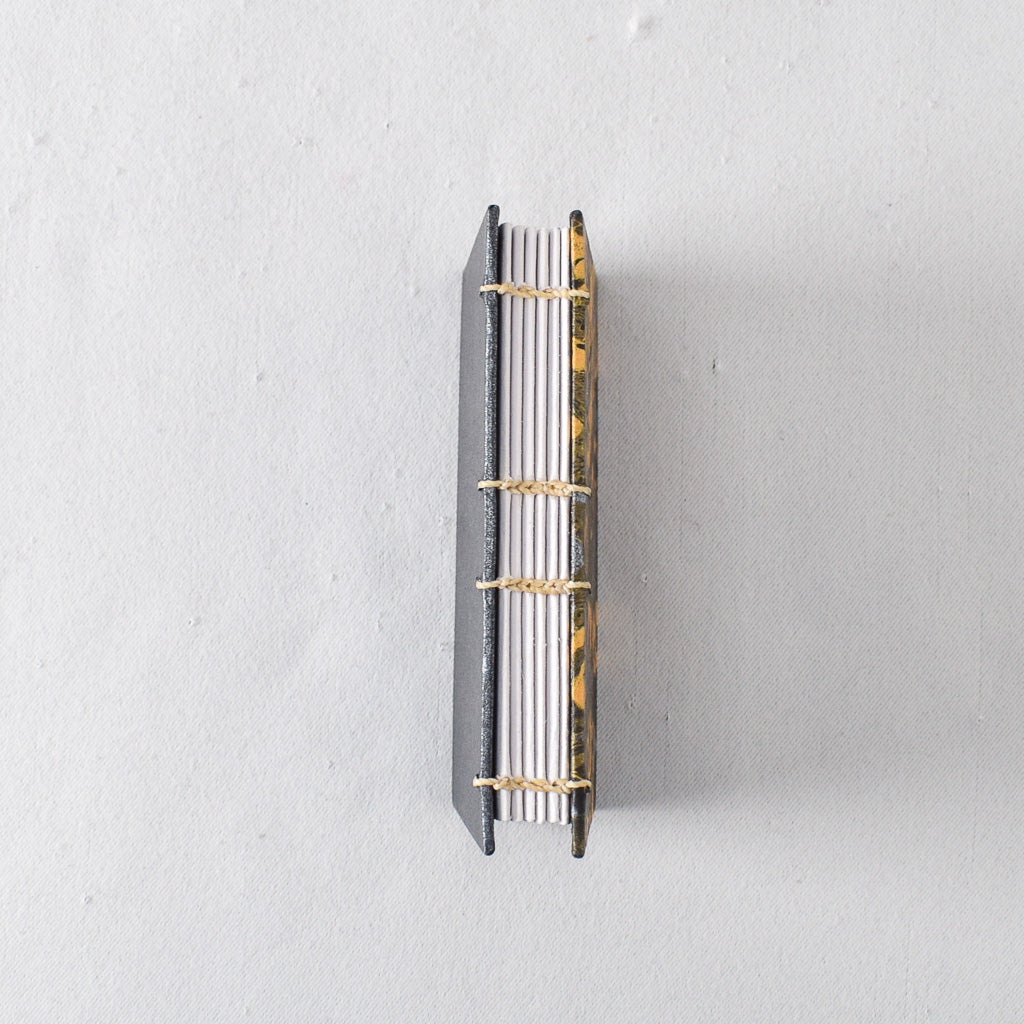 Pocket Handmade Journal with Black, Gold, and Silver Marbled Cover