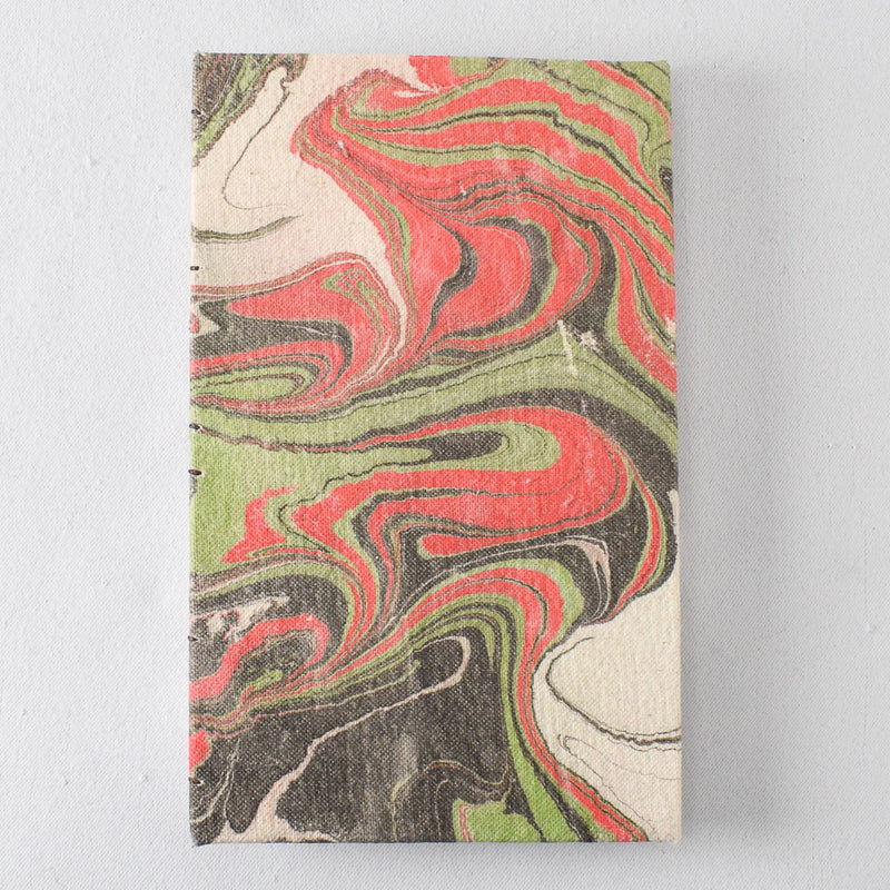 Large Handmade Journal with Black, Red, and Green Marbled Cover