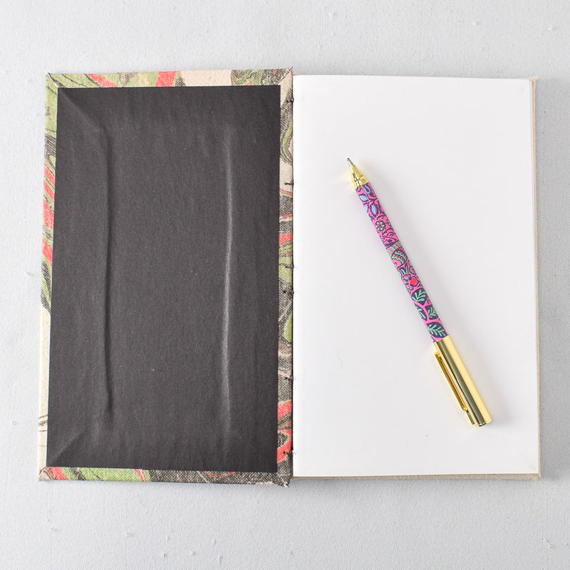 Large Handmade Journal with Black, Red, and Green Marbled Cover
