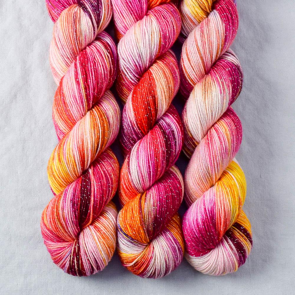 Bloomin Pansies - Miss Babs Estrellita fingering weight superwash merino and Lurex yarn