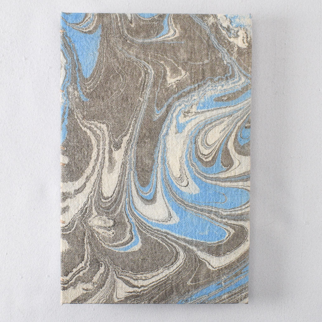 Large Handmade Journal with Blue and Black Marbled Cover