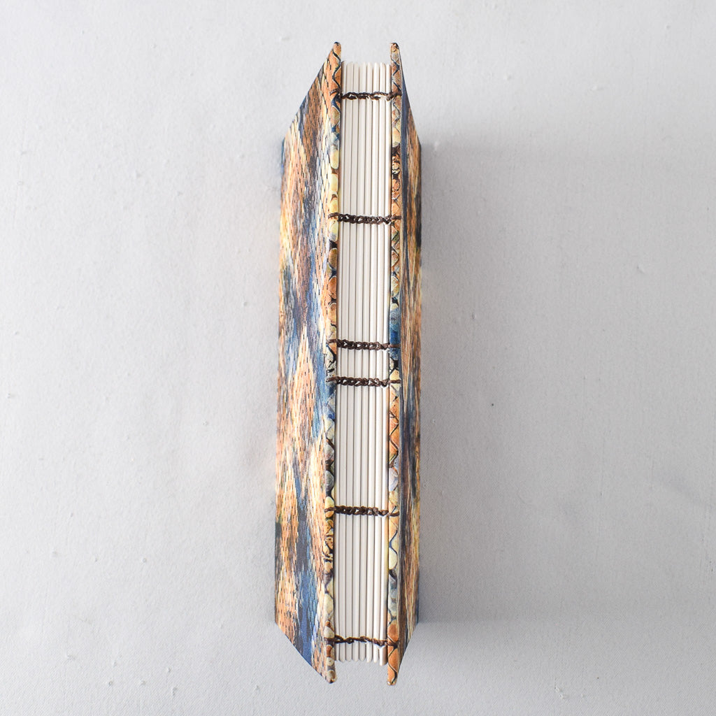 Large Handmade Journal with Blue and Gold Patterned Cover
