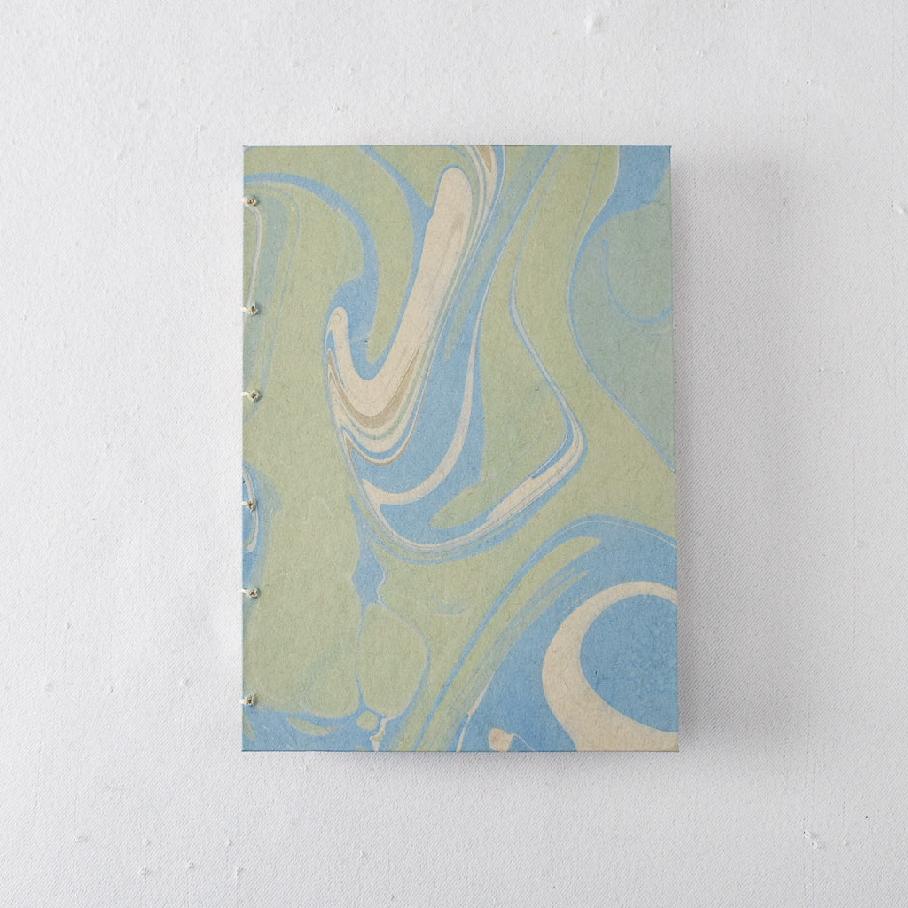 Medium Handmade Journal with Blue and Green Marbled Cover