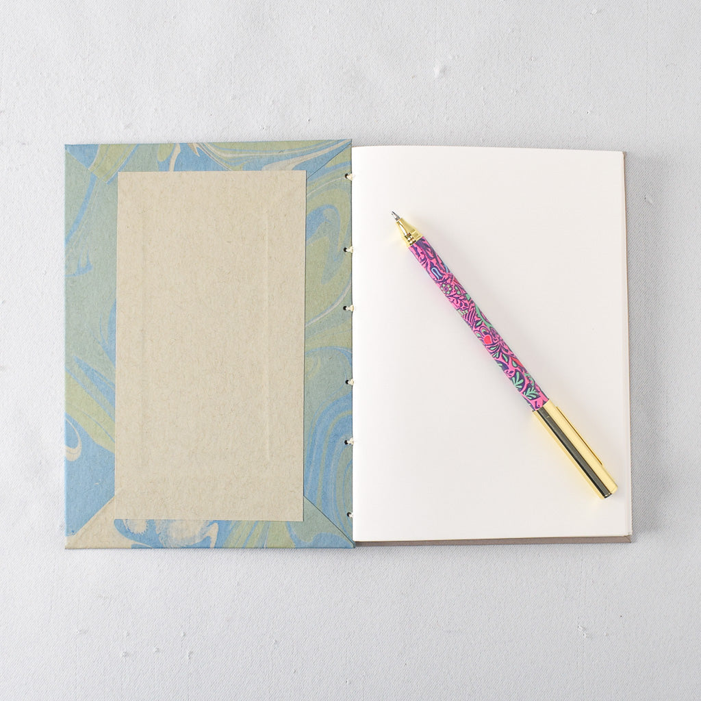 Medium Handmade Journal with Blue and Green Marbled Cover