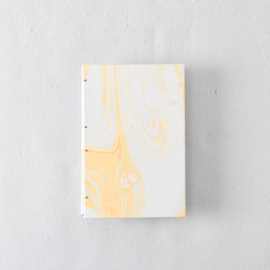 Pocket Handmade Journal with Blue and Yellow Marbled Cover