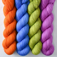 Bluer than Blue, French Marigold, Glow Worm, Hummelo - Miss Babs Yummy 2-Ply and Estrellita Quartet