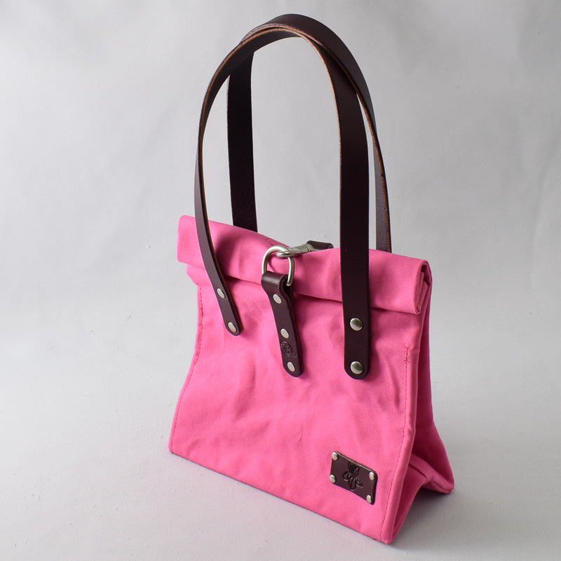 Bright Pink Bag No. 2 with Burgundy Leather - On the Go Bag