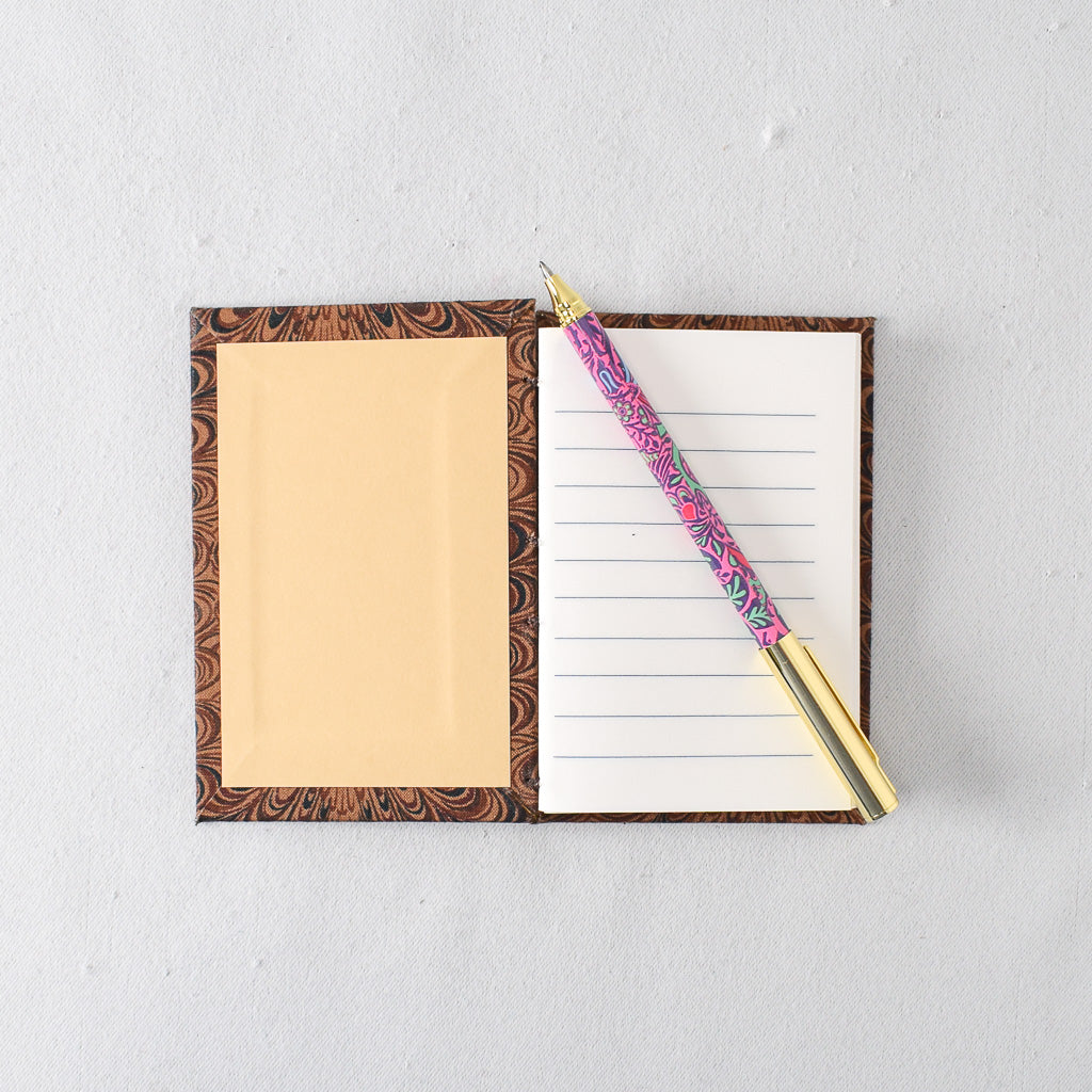 Pocket Handmade Journal with Brown Marble Print Cover