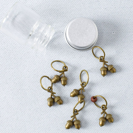 Bump on a Hill Double Bronze Acorn Snag Free Stitch Markers - Miss Babs Stitch Markers
