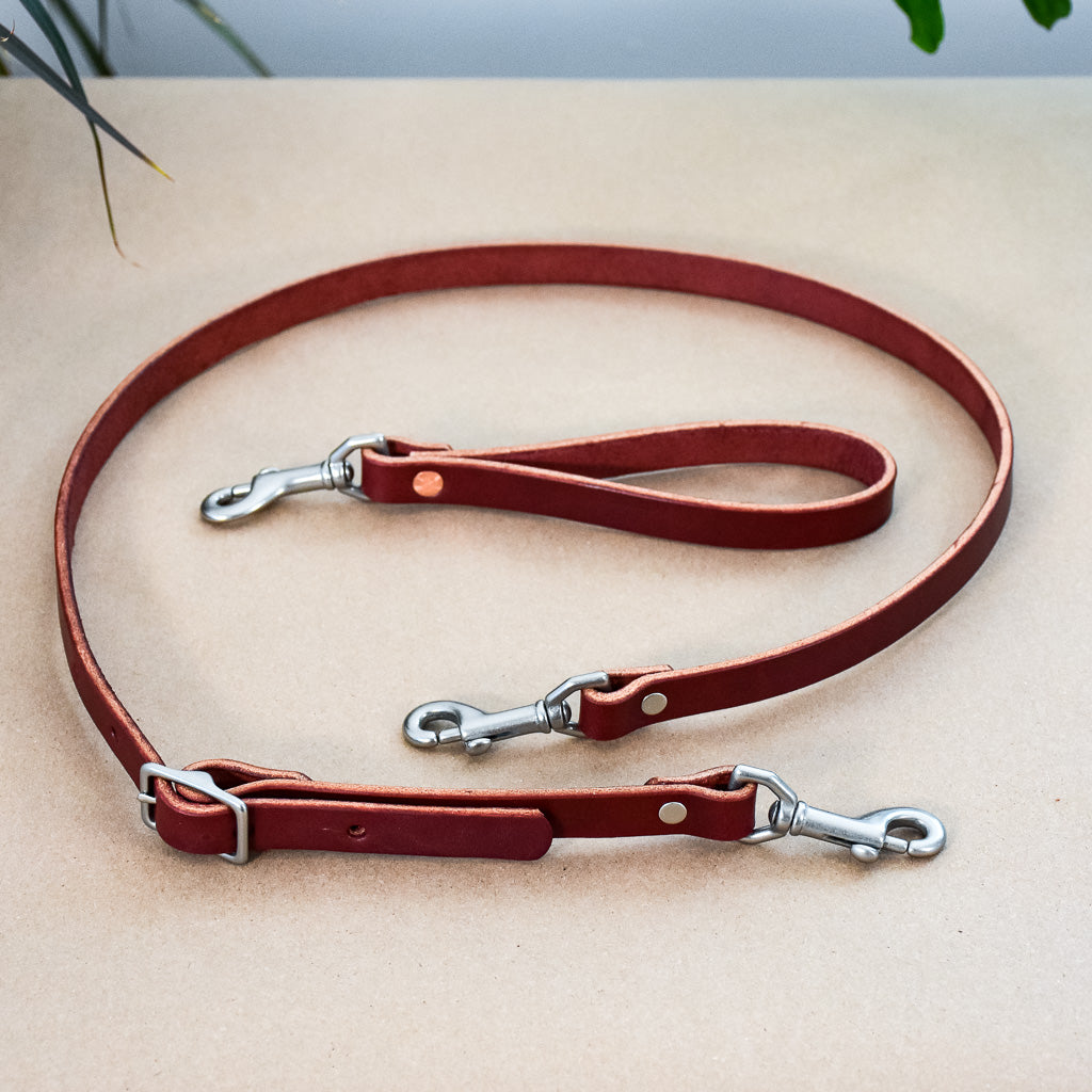 Burgundy Leather & Nickel Handles for Large Zip Project Bag